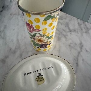 MacKenzie-Childs Floral Dot White Yellow cup and soap dish
